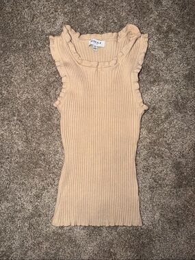 Gilli Sweater Tank Top with Ruffle Trim in Beige - Size Small
